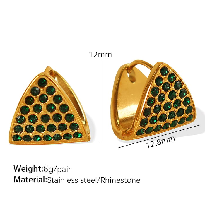 1 Paar einfache geometrische Creolen aus Edelstahl mit 18 Karat Goldfarbe überzogen und Strasssteinen für Damen 